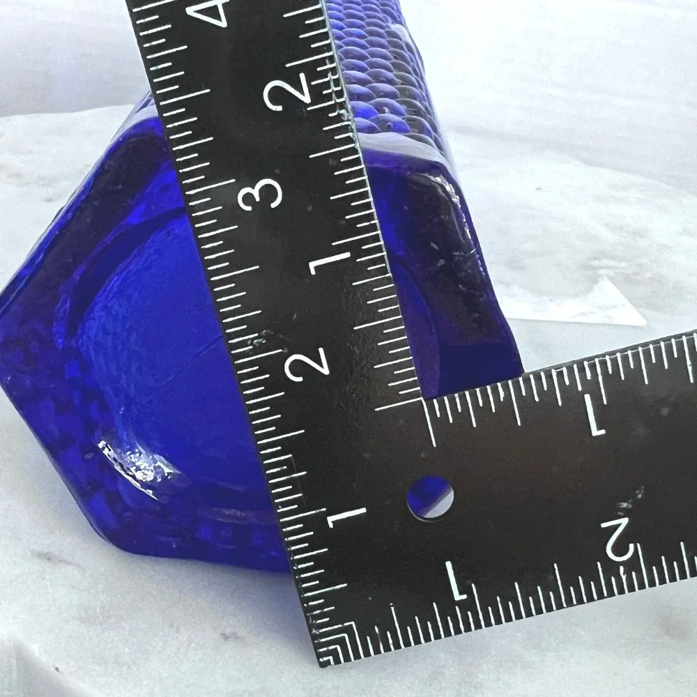 Cobalt Blue Glass‎ Bottle Hexagon Shaped w Cork Spain Diamond Embossed 12X3.5